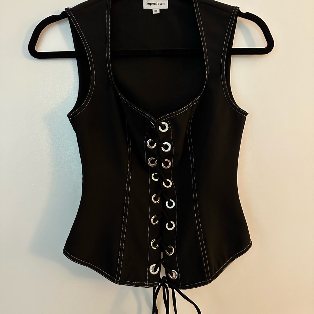 superdown Black Lace-Up Bodysuit